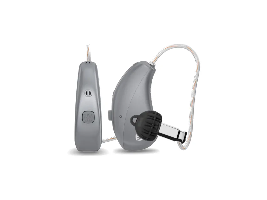 Widex mRIC R-D double in a titaniumgrey colour. 